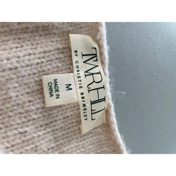 TWRHLL Christie Brinkley Fringe Detail Boatneck Sweater Size Medium Oatmeal Cozy - Picture 3 of 7